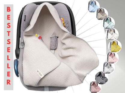 Swaddling Blanket Made of Waffle Fabric for Summer 100% Cotton Baby Blanket for Car Seat Cuddly Blanket for Prams Buggies e.g. Maxi Cosi Pink Beige 3 Point Strap (38) (Linen)