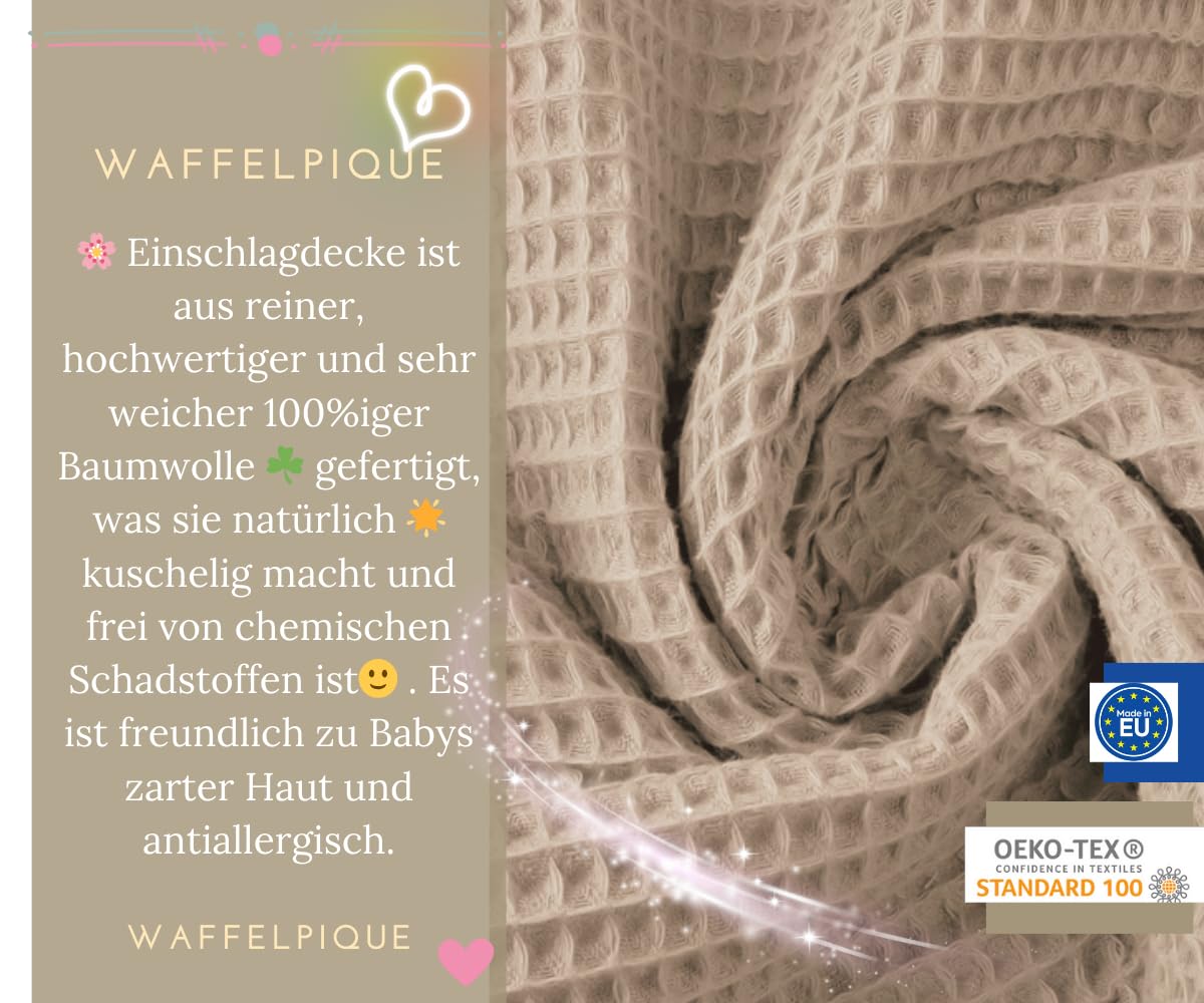 Swaddling Blanket Made of Waffle Fabric for Summer 100% Cotton Baby Blanket for Car Seat Cuddly Blanket for Prams Buggies e.g. Maxi Cosi Pink Beige 3 Point Strap (38) (Linen)