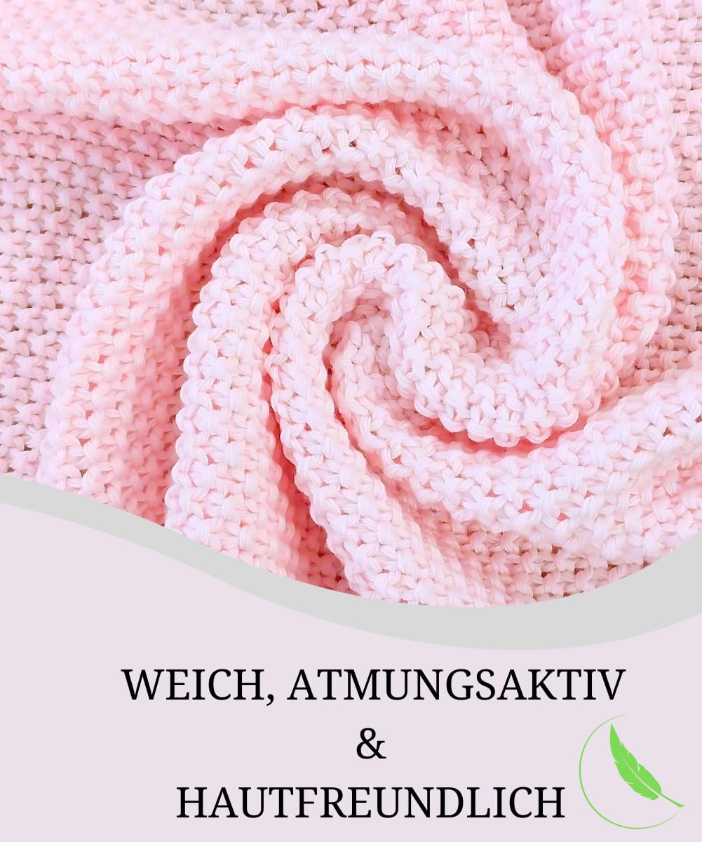 Mikos Babydecke GOTS zert. 100% Bio Baumwolle Strickdecke Baumwolldecke Warme Decke Kuscheldecke Mädchen, Jungen Baby Erstausstattung Für Neugeborene (1044) (Rosa)