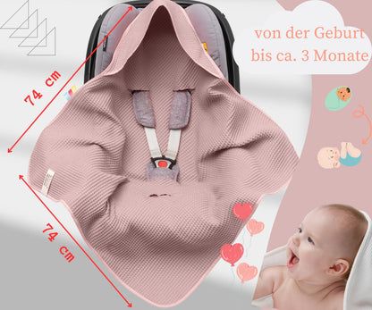 Swaddling Blanket Made of Waffle Fabric for Summer 100% Cotton Baby Blanket for Car Seat Cuddly Blanket for Prams Buggies e.g. Maxi Cosi Pink Beige 3 Point Strap (38) (Linen)