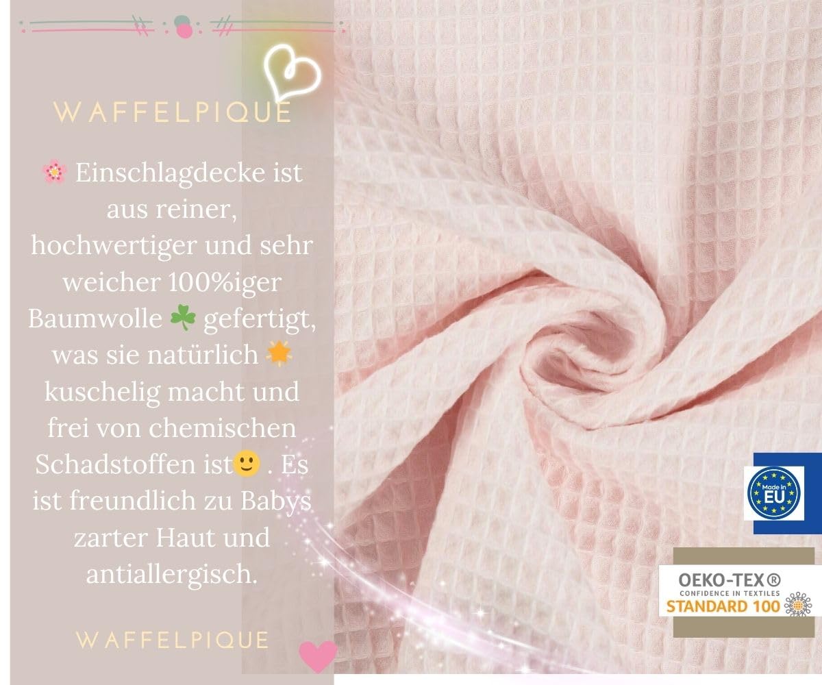 Swaddling Blanket Made of Waffle Fabric for Summer 100% Cotton Baby Blanket for Car Seat Cuddly Blanket for Prams Buggies e.g. Maxi Cosi Pink Beige 3 Point Strap (38) (Linen)