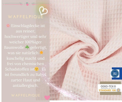 Swaddling Blanket Made of Waffle Fabric for Summer 100% Cotton Baby Blanket for Car Seat Cuddly Blanket for Prams Buggies e.g. Maxi Cosi Pink Beige 3 Point Strap (38) (Linen)