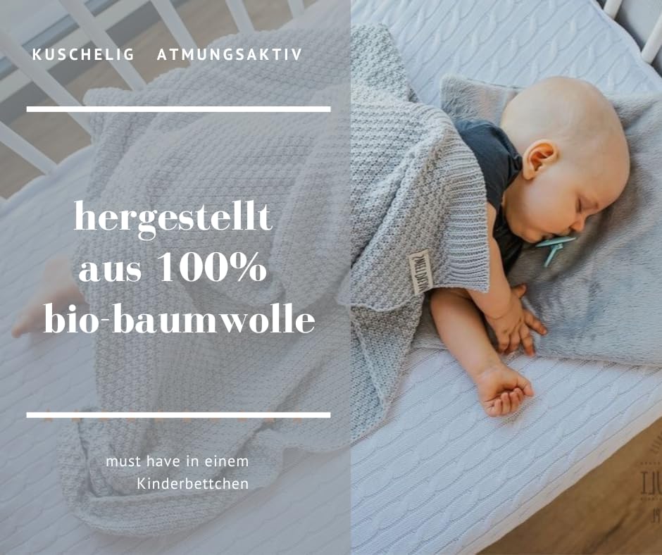 Mikos Babydecke GOTS 100% Bio Baumwolle-Weiche Strick Kuscheldecke Baumwolle-Warme Baumwolldecke für Neugeborene - Perfekt für Baby Erstausstattung - Vielseitige Baby Winterdecke (1043 Dunkelgrau)