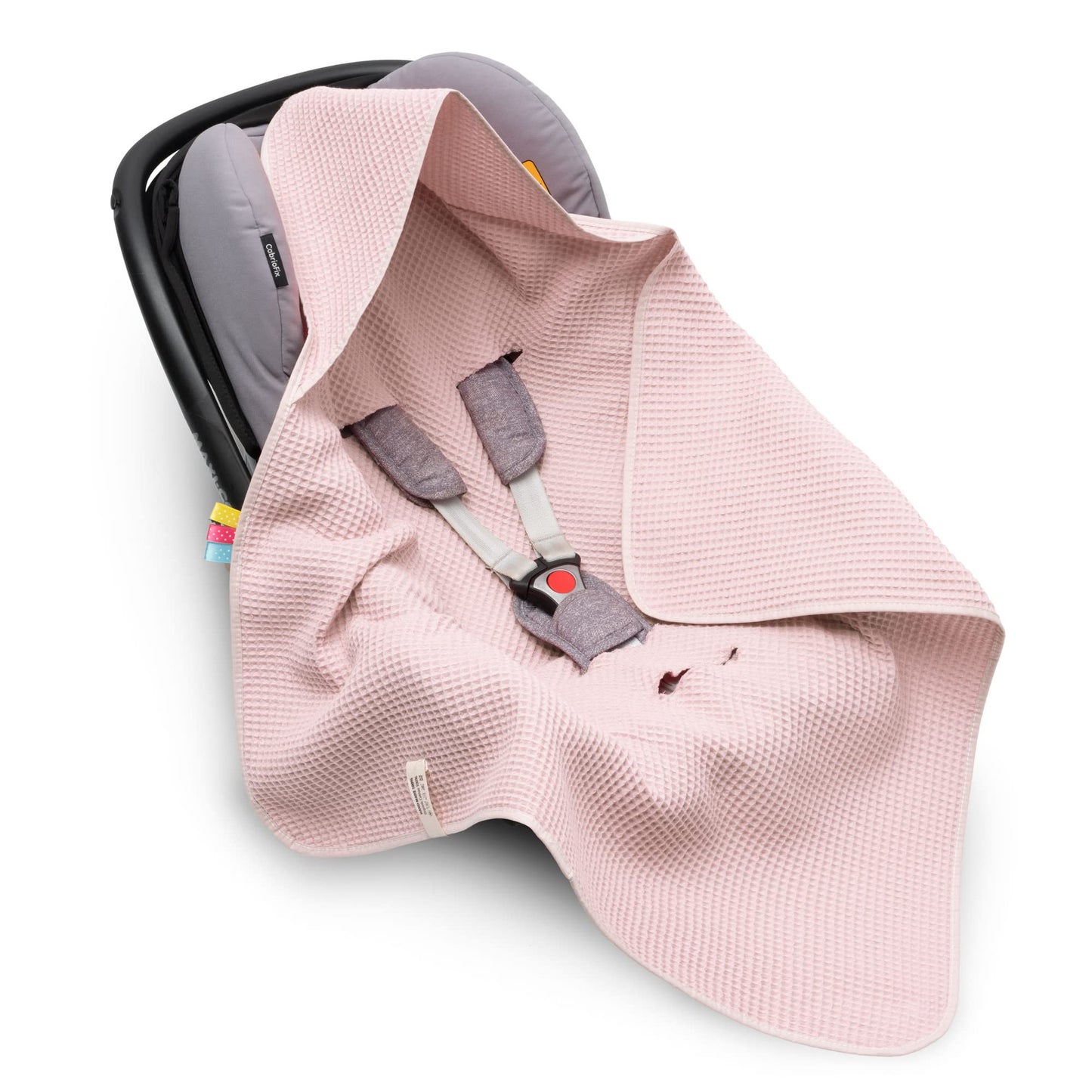 Swaddling Blanket Made of Waffle Fabric for Summer 100% Cotton Baby Blanket for Car Seat Cuddly Blanket for Prams Buggies e.g. Maxi Cosi Pink Beige 3 Point Strap (38) (Linen)