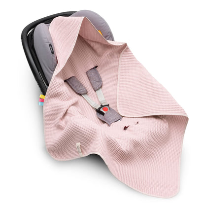 Swaddling Blanket Made of Waffle Fabric for Summer 100% Cotton Baby Blanket for Car Seat Cuddly Blanket for Prams Buggies e.g. Maxi Cosi Pink Beige 3 Point Strap (38) (Linen)