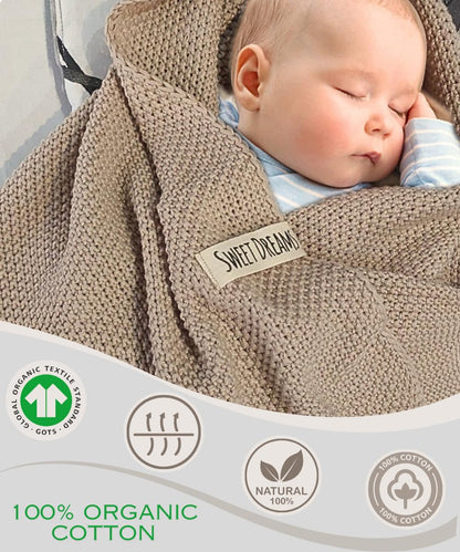 Mikos Babydecke GOTS zert. 100% Bio Baumwolle Strickdecke Baumwolldecke Warme Decke Kuscheldecke Mädchen, Jungen Baby Erstausstattung Für Neugeborene (1044) (Rosa)