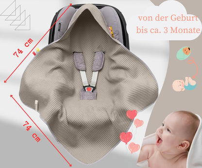 Swaddling Blanket Made of Waffle Fabric for Summer 100% Cotton Baby Blanket for Car Seat Cuddly Blanket for Prams Buggies e.g. Maxi Cosi Pink Beige 3 Point Strap (38) (Linen)