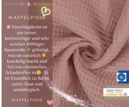 Swaddling Blanket Made of Waffle Fabric for Summer 100% Cotton Baby Blanket for Car Seat Cuddly Blanket for Prams Buggies e.g. Maxi Cosi Pink Beige 3 Point Strap (38) (Linen)