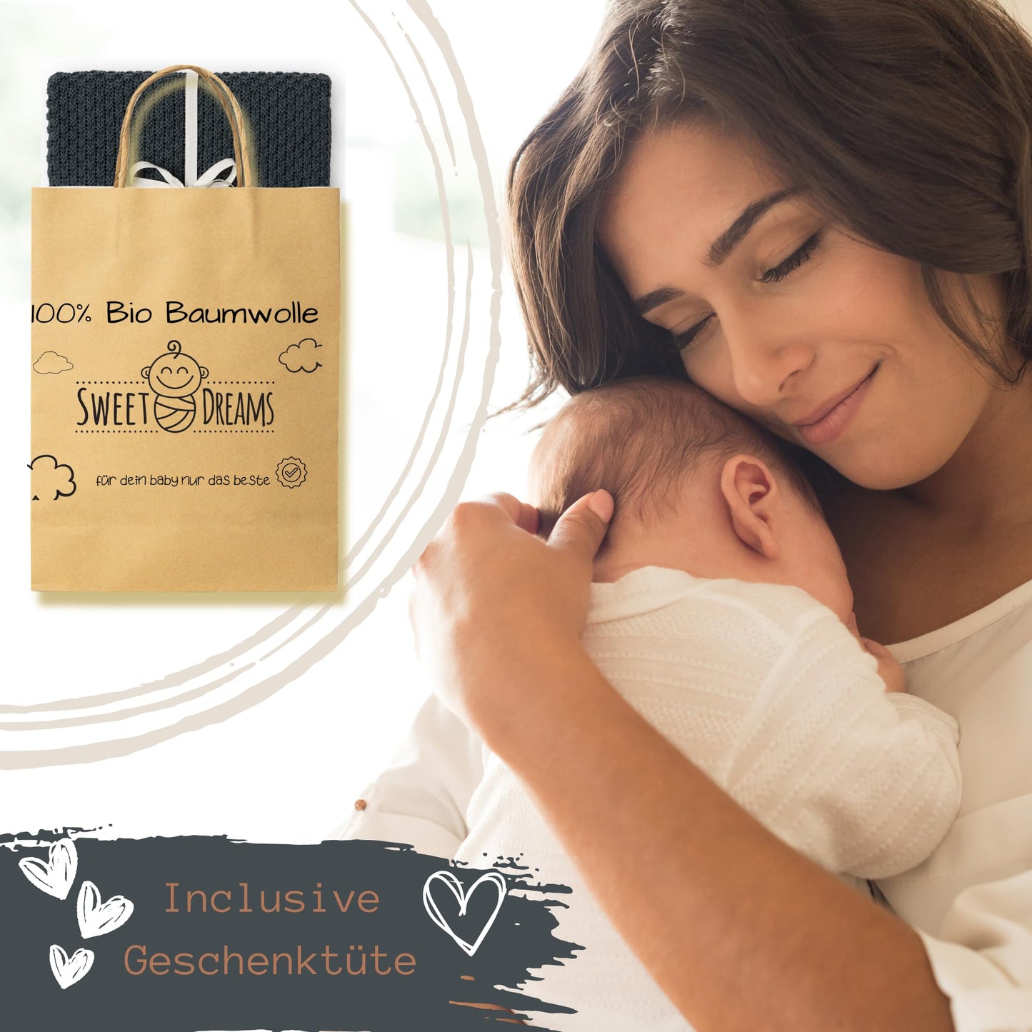 Mikos Babydecke GOTS 100% Bio Baumwolle-Weiche Strick Kuscheldecke Baumwolle-Warme Baumwolldecke für Neugeborene - Perfekt für Baby Erstausstattung - Vielseitige Baby Winterdecke (1043 Dunkelgrau)