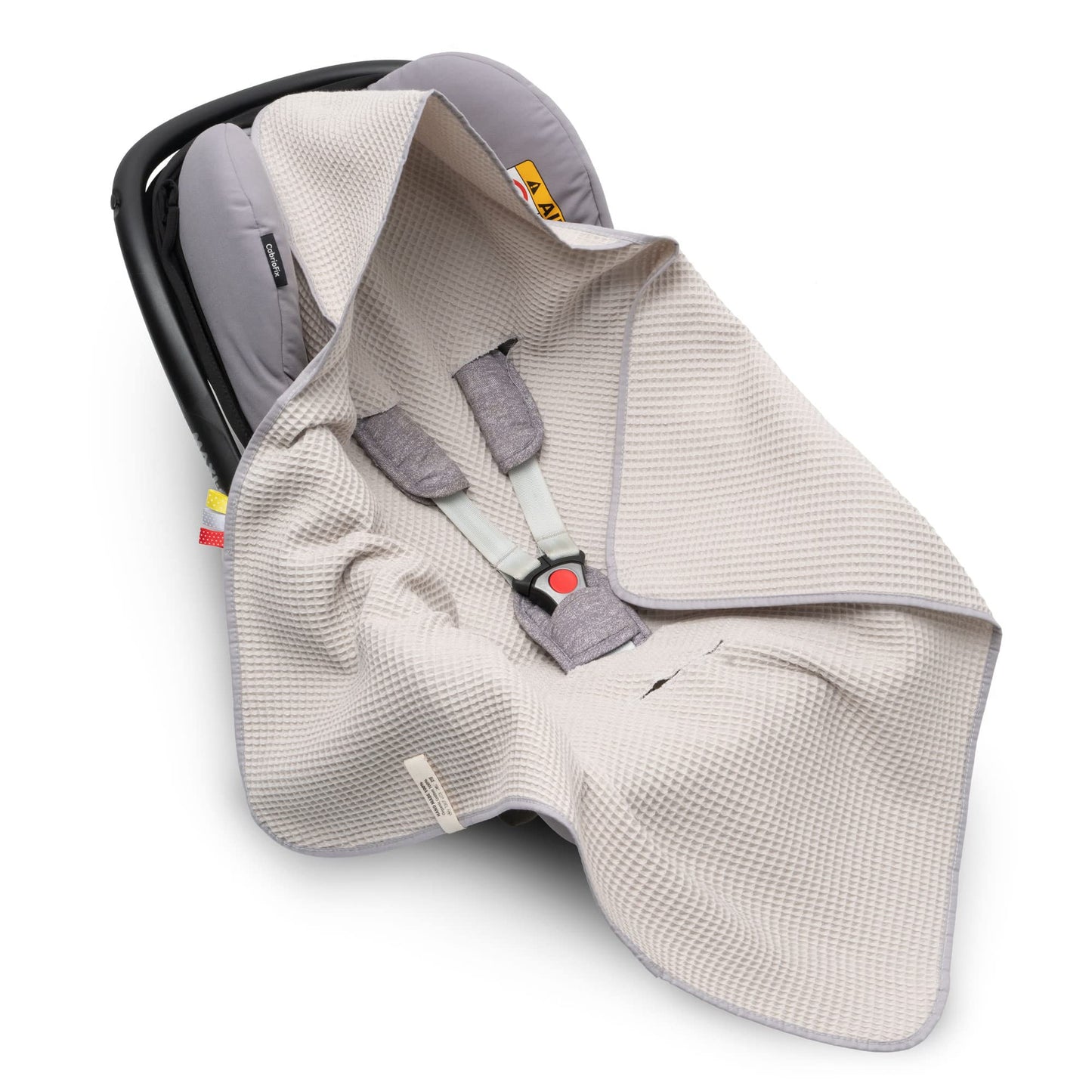 Swaddling Blanket Made of Waffle Fabric for Summer 100% Cotton Baby Blanket for Car Seat Cuddly Blanket for Prams Buggies e.g. Maxi Cosi Pink Beige 3 Point Strap (38) (Linen)