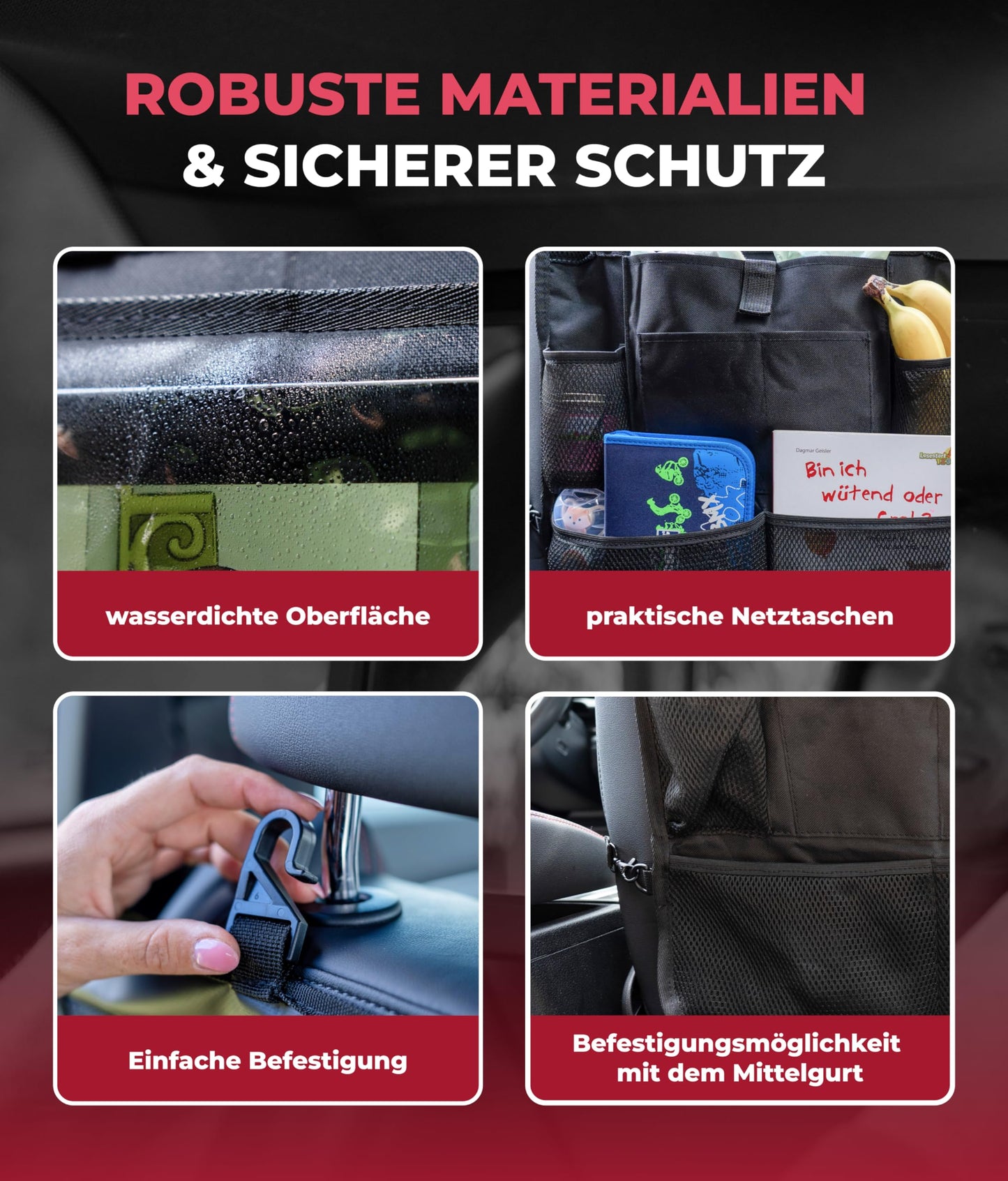 HerzensKind Rückenlehnenschutz und Organizer. Auto Organizer mit extra großem 13" Tabletfach und 9 Taschen. Sitzschoner mit Tablethalter für Autofahrten mit Kindern.(1 Stück)