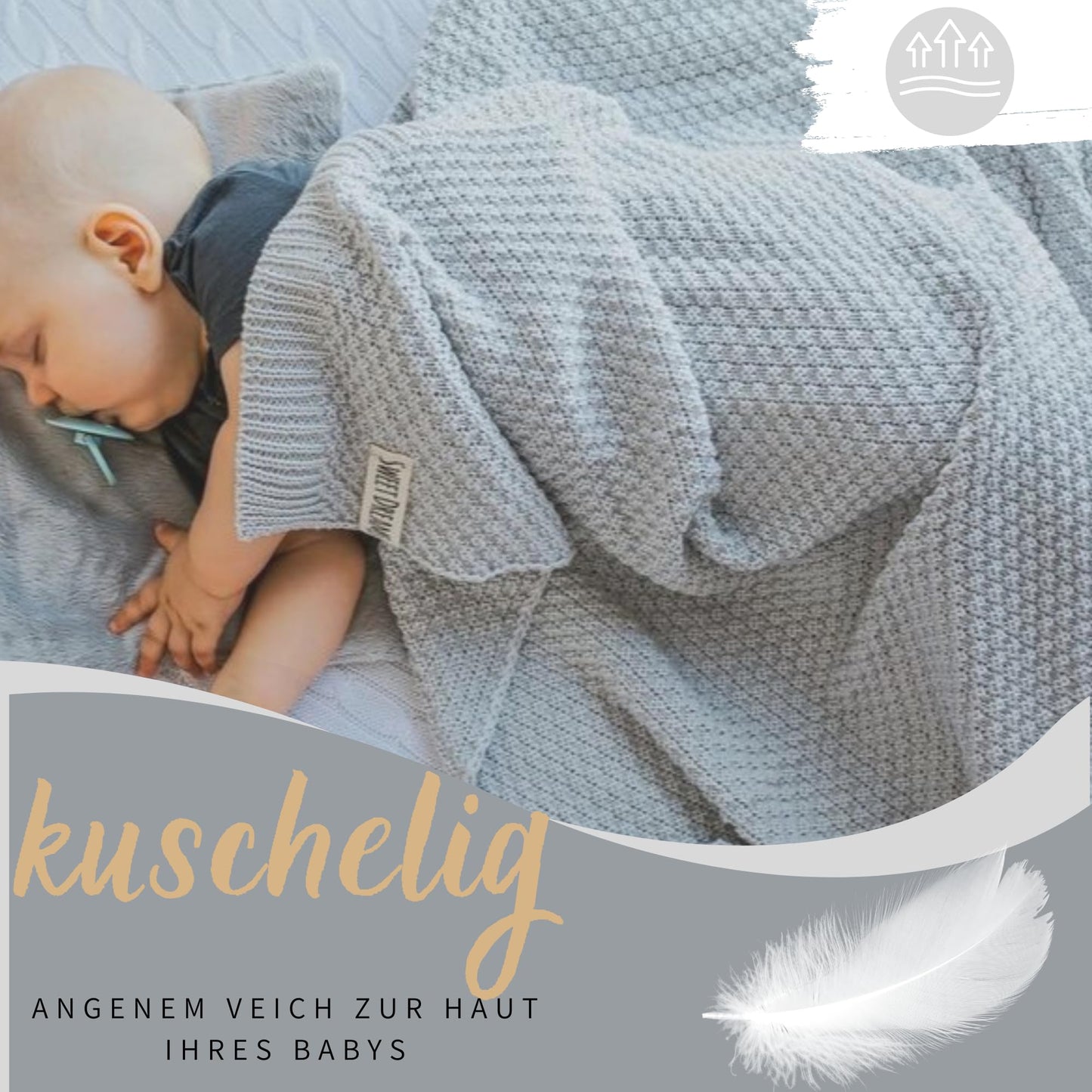 Mikos Babydecke GOTS 100% Bio Baumwolle-Weiche Strick Kuscheldecke Baumwolle-Warme Baumwolldecke für Neugeborene - Perfekt für Baby Erstausstattung - Vielseitige Baby Winterdecke (1043 Dunkelgrau)