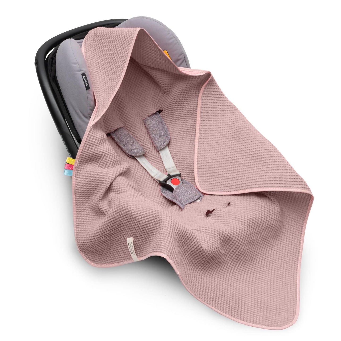Swaddling Blanket Made of Waffle Fabric for Summer 100% Cotton Baby Blanket for Car Seat Cuddly Blanket for Prams Buggies e.g. Maxi Cosi Pink Beige 3 Point Strap (38) (Linen)