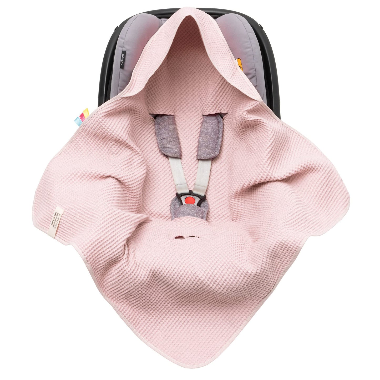 Swaddling Blanket Made of Waffle Fabric for Summer 100% Cotton Baby Blanket for Car Seat Cuddly Blanket for Prams Buggies e.g. Maxi Cosi Pink Beige 3 Point Strap (38) (Linen)