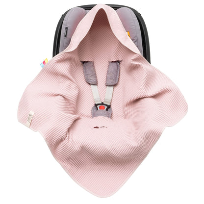 Swaddling Blanket Made of Waffle Fabric for Summer 100% Cotton Baby Blanket for Car Seat Cuddly Blanket for Prams Buggies e.g. Maxi Cosi Pink Beige 3 Point Strap (38) (Linen)