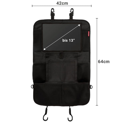 HerzensKind Rückenlehnenschutz und Organizer. Auto Organizer mit extra großem 13" Tabletfach und 9 Taschen. Sitzschoner mit Tablethalter für Autofahrten mit Kindern.(1 Stück)