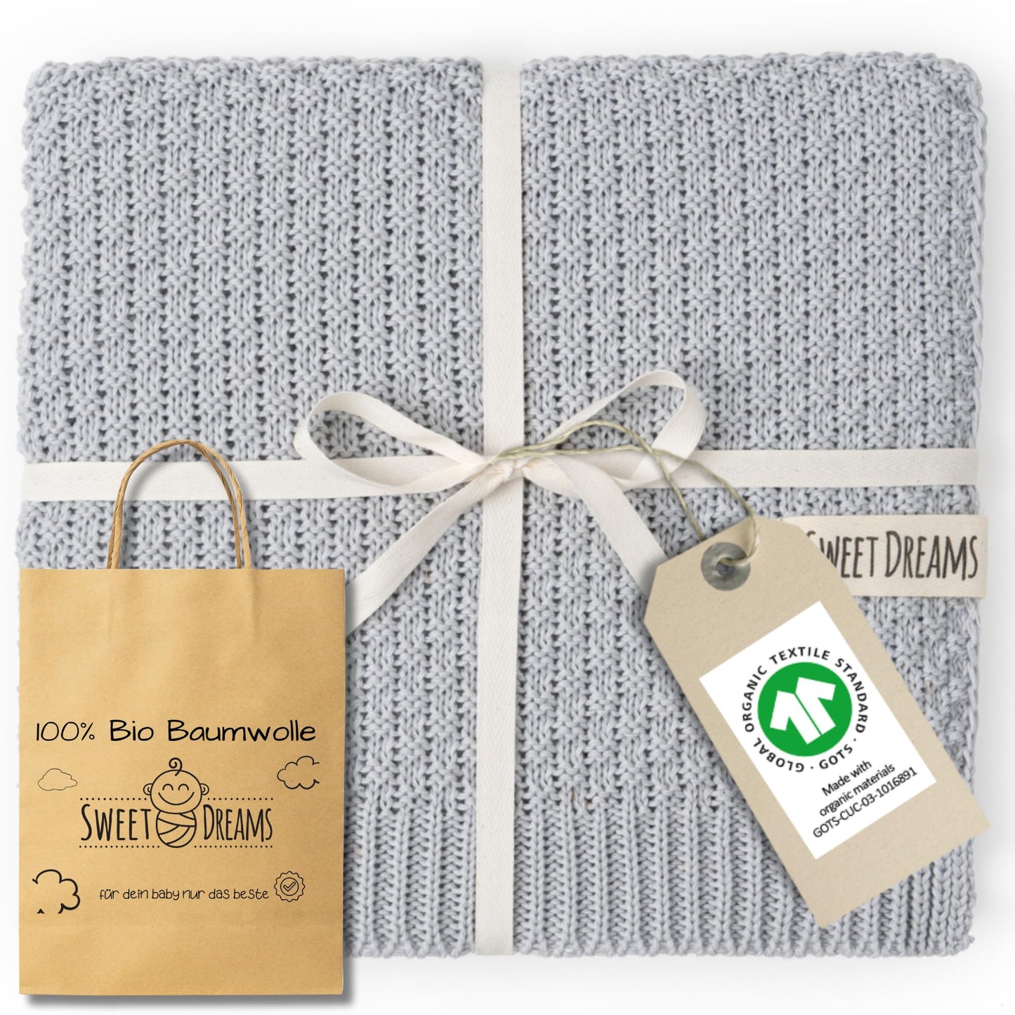 Mikos Babydecke GOTS 100% Bio Baumwolle-Weiche Strick Kuscheldecke Baumwolle-Warme Baumwolldecke für Neugeborene - Perfekt für Baby Erstausstattung - Vielseitige Baby Winterdecke (1043 Dunkelgrau)