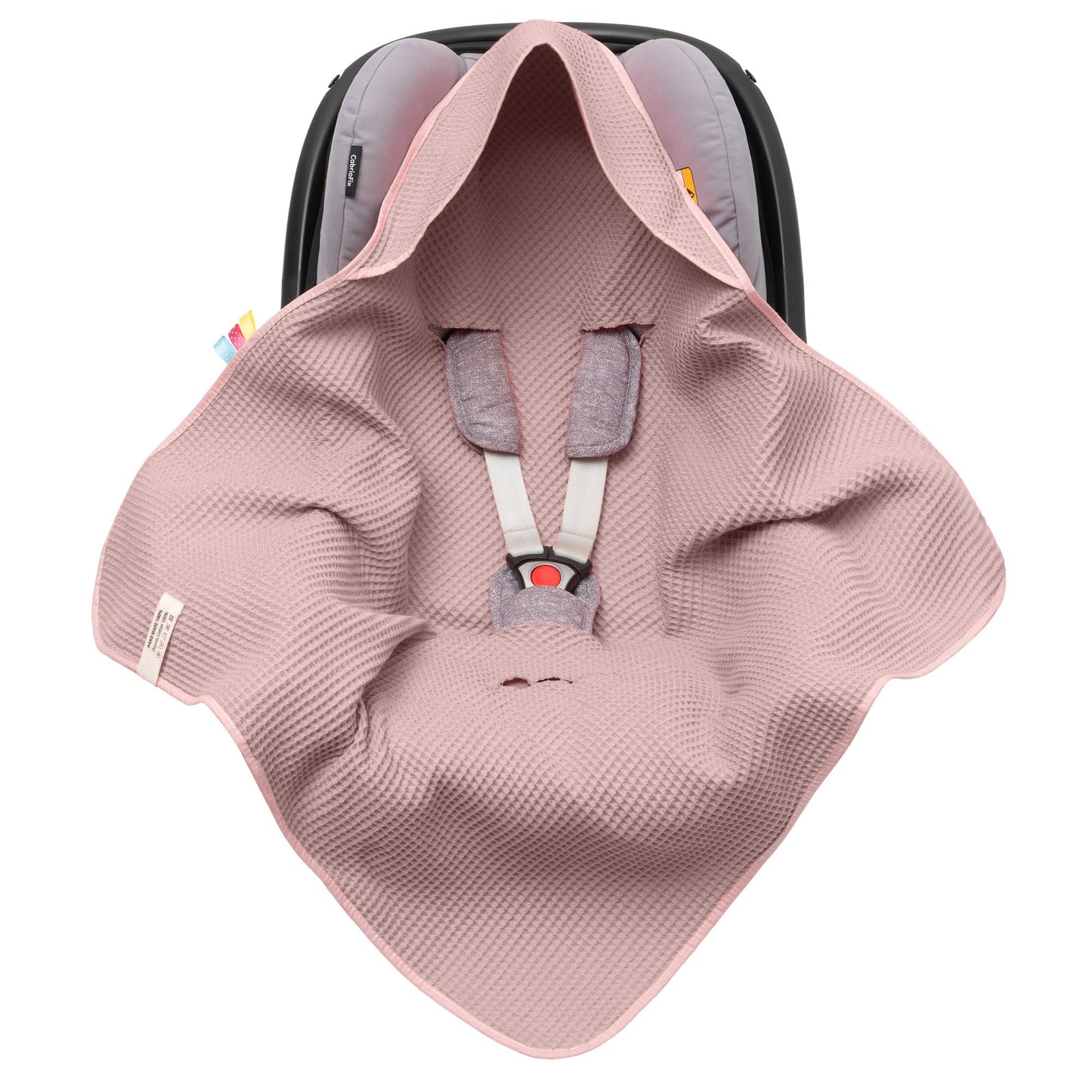 Swaddling Blanket Made of Waffle Fabric for Summer 100% Cotton Baby Blanket for Car Seat Cuddly Blanket for Prams Buggies e.g. Maxi Cosi Pink Beige 3 Point Strap (38) (Linen)