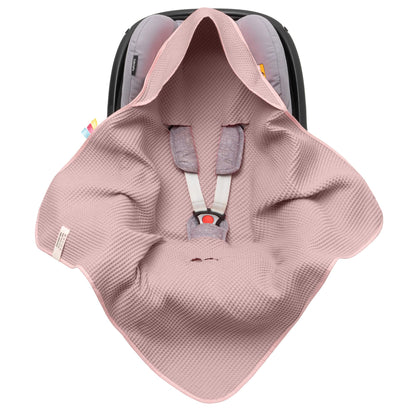 Swaddling Blanket Made of Waffle Fabric for Summer 100% Cotton Baby Blanket for Car Seat Cuddly Blanket for Prams Buggies e.g. Maxi Cosi Pink Beige 3 Point Strap (38) (Linen)