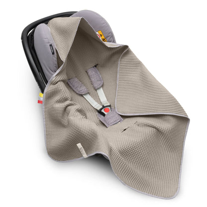Swaddling Blanket Made of Waffle Fabric for Summer 100% Cotton Baby Blanket for Car Seat Cuddly Blanket for Prams Buggies e.g. Maxi Cosi Pink Beige 3 Point Strap (38) (Linen)