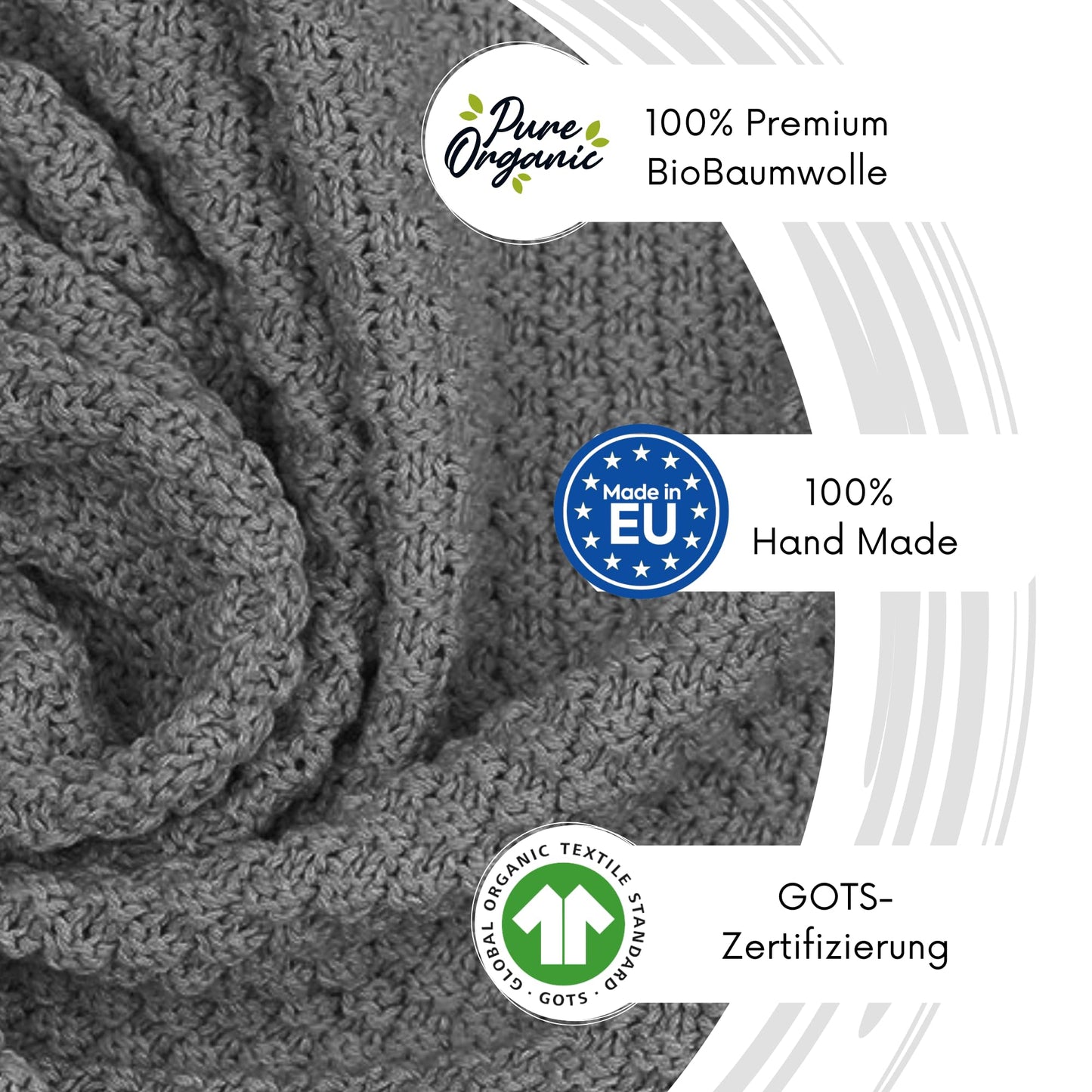Mikos Babydecke GOTS 100% Bio Baumwolle-Weiche Strick Kuscheldecke Baumwolle-Warme Baumwolldecke für Neugeborene - Perfekt für Baby Erstausstattung - Vielseitige Baby Winterdecke (1043 Dunkelgrau)