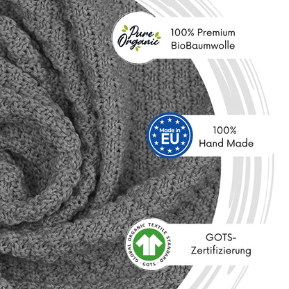 Mikos Babydecke GOTS 100% Bio Baumwolle-Weiche Strick Kuscheldecke Baumwolle-Warme Baumwolldecke für Neugeborene - Perfekt für Baby Erstausstattung - Vielseitige Baby Winterdecke (1043 Dunkelgrau)