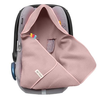 Swaddling Blanket Made of Waffle Fabric for Summer 100% Cotton Baby Blanket for Car Seat Cuddly Blanket for Prams Buggies e.g. Maxi Cosi Pink Beige 3 Point Strap (38) (Linen)